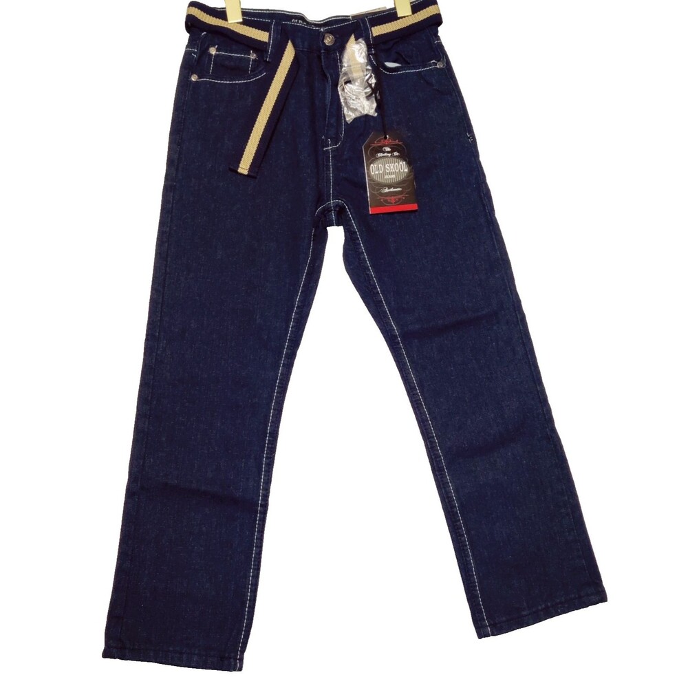 Girls OLD SKOOL Jeans Size 10 Street Wear with Belt White Stitch, Button NEW